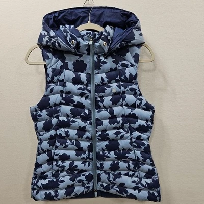 G/FORE Womens M Tonal Floral Nylon Puffer Vest Fjord Blue Hood Golf G4LF23O42 - Image 1 of 4