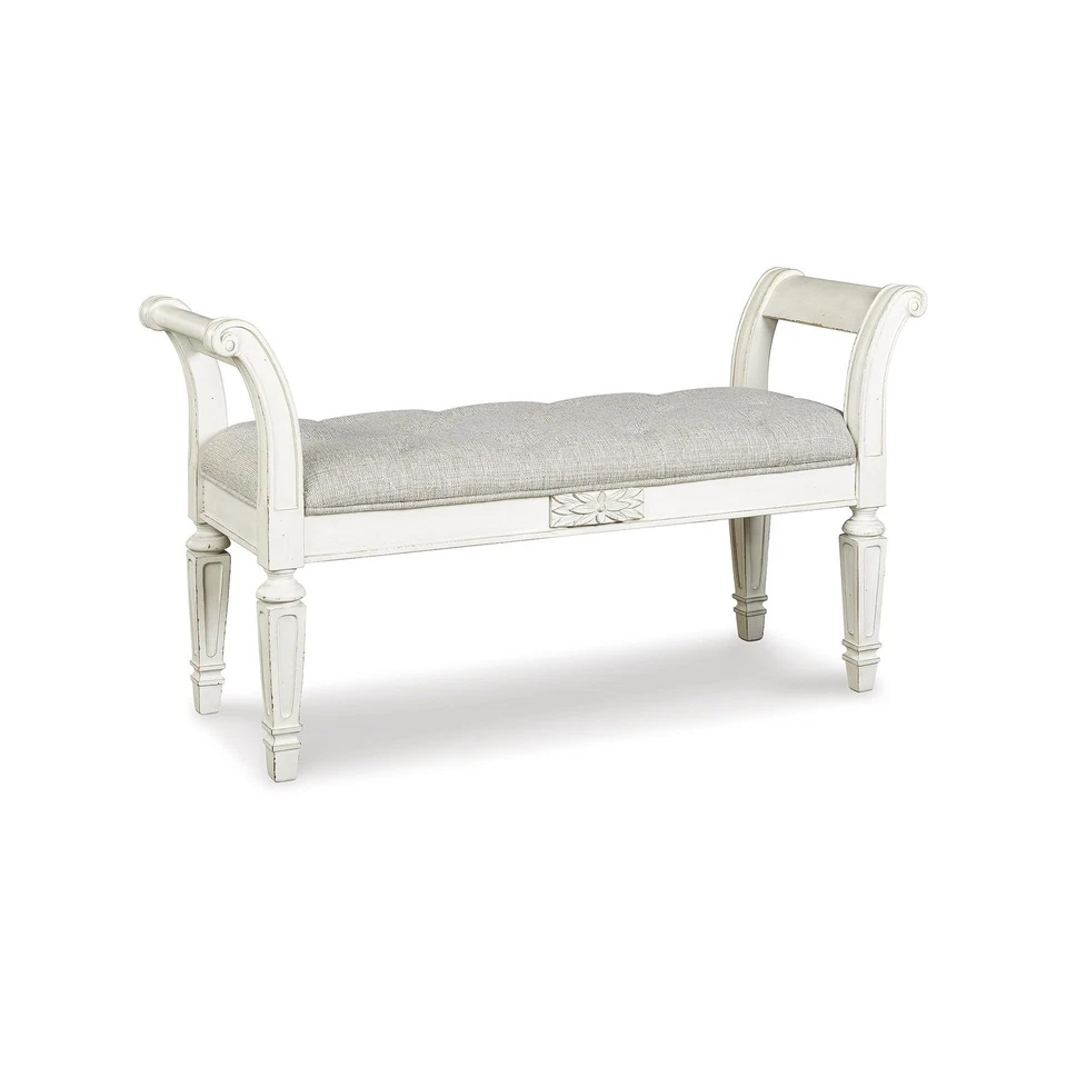 Realyn French Country Upholstered Tufted Accent Bench, Antique White - Image 1 of 4