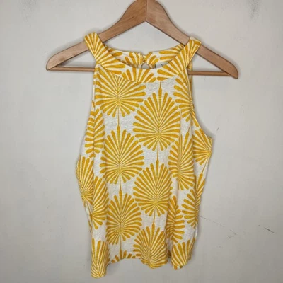 Joie 100% льняной вязаный Майка размер большой женщин цветочный желтый белый - Изображение 1 из 4