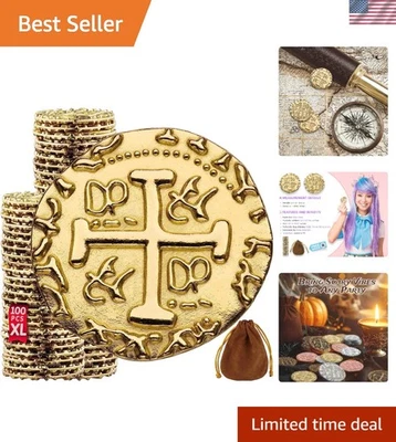 大型金属海盗硬币 - 100 正品金双龙服装和万圣节 — 第 1/4 张图片