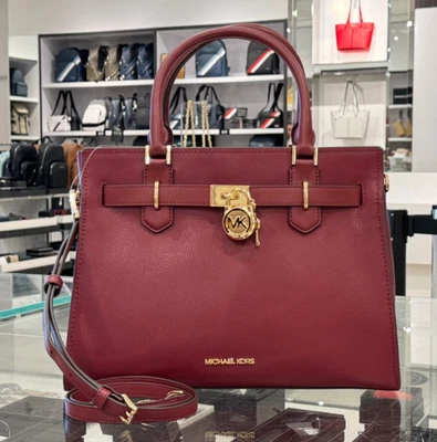 Сумка наплечная кожаная Michael Kors Hamilton средняя темно-вишневая - Изображение 1 из 4