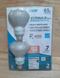 2 PACK: FEIT Electric 65-Watt[uses 15w]BR30 ECOBULB Bulb BRIGHT WHITE  640Lumens - Picture 1 of 2