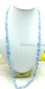 7-8mm Baroque Natural Blue Aquamarine Gemstone Necklace Women Long Necklace 32" - Picture 1 of 7
