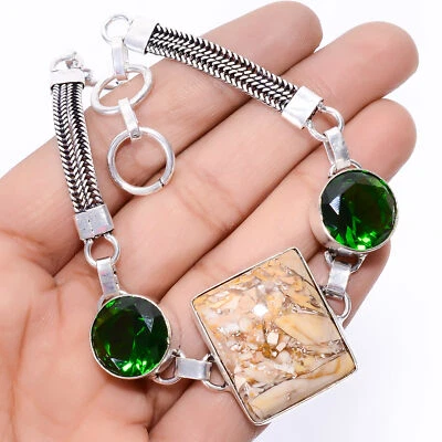 Bracciated Mookaite Peridot Gemstone 925 Silver Handmade Bracelet 8-9" ARB-992 - Image 1 of 3