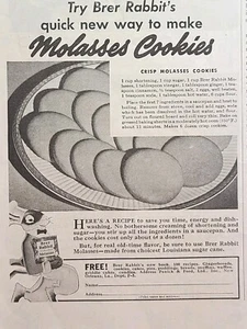 Brer Rabbit New Orleans LA Molasses Crisp Cookies Recipe Vintage Print Ad 1938 - Picture 1 of 4