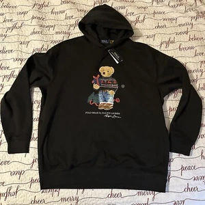 Polo Ralph Lauren Holiday Bear Fleece Hoodie| Mens 2XLT | Black NEW (Big & Tall) - Picture 1 of 4