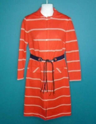 Vestido camisero tejido de poliéster Verona de colección años 60 70 rojo blanco a rayas con cinturón talla S Foto 1 de 4