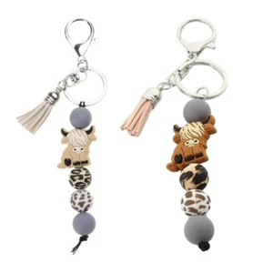 Cow Keychain Bag Pendant Animal Shaped Keyring Silicone Bead Jewelry - Picture 1 of 10