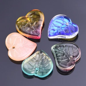 10pcs Heart Leaf Shape 15mm Lampwork Glass Loose Pendants Beads DIY Jewelry - Picture 1 of 16