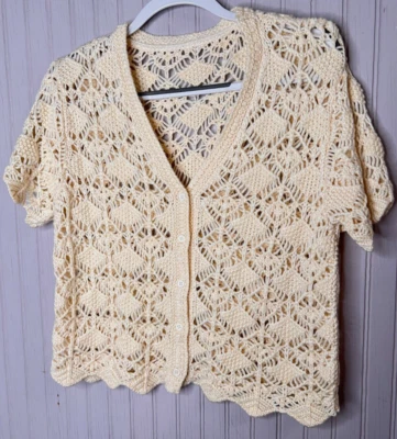 Boutique женщин кардиган M 12 14 урожая слоновой кости хлопок крючком кнопка дизайнерский новый без ЯРЛЫКОВ - Изображение 1 из 4