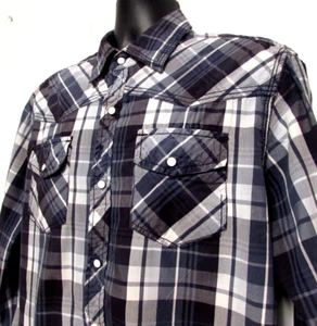 BKE Shirt Men Large Western Athletic Fit Black Plaid Stitching White Pearl Snap - Picture 1 of 11
