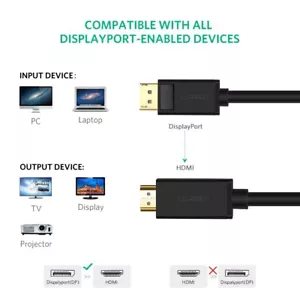 Ugreen DisplayPort DP to HDMI Cable Male to Male GOLD PLATED Full 4K UHD - 3M - Picture 1 of 6