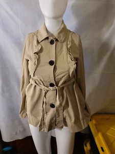 Old Navy Tan Button Up Girls Sz LG Jacket Tie Waist 100% Cotton  - Picture 1 of 9