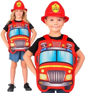 Kostüm Feuerwehrauto Überwurf mit Stoff-Helm Kinder 3-5 Jahre Karneval Fasching - Bild 1 von 2