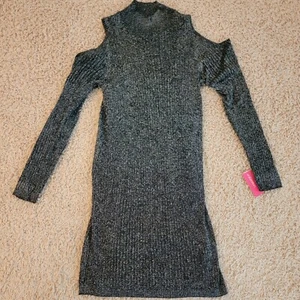 Xhilaration Black Glitter Sparkle Dress Long Sleeve Cold Shoulder Lined NEW +TAG - Picture 1 of 13