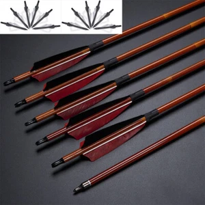 Archery Carbon Arrows 30" SP500 Turkey Feather Traditional Recurve Bow Hunting - Picture 1 of 27