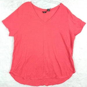 Tahari Womens Short Sleeve Tee Linen Red V Neck Round Hem Plus 2X New - Picture 1 of 8
