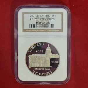 2001 P Capital Commemorative Silver Dollar Ngc PR70 - Picture 1 of 2