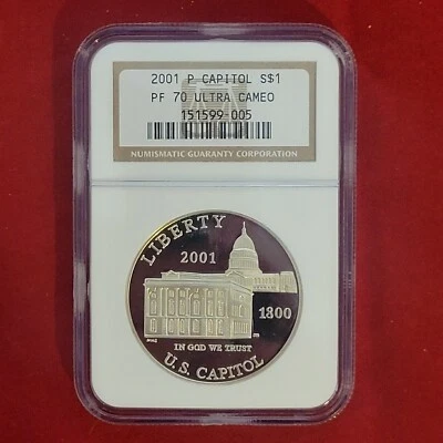 2001 P Capital Commemorative Silver Dollar Ngc PR70 - Image 1 of 2