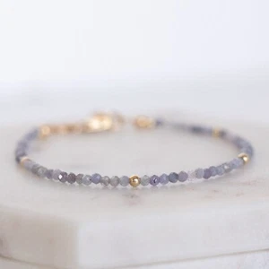 2MM Natural Blue Tanzanite Faceted Round Gemstone Beads Woman Dainty Bracelet - Picture 1 of 10