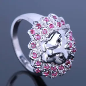 Black Diamonds Wediing Solid 14k White Gold Rubies Gemstone Jewelry Fine Ring - Picture 1 of 6