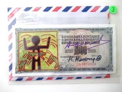 1000 Dinara VON WARHOL/HARING 2x ORIGINAL BEARBEITET + SIGNIERT USPS-ST. 1987 - Bild 1 von 4