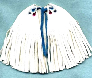 SNOW WHITE FRINGED CAPE LEATHER W/COLORED JEWELS FOR 11 1/2" DOLL CLOTHES - Picture 1 of 2