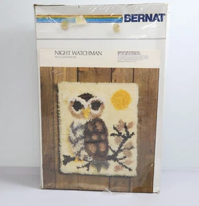 New 1977 Bernat Hi-Lo Latch Hook Kit Night Watchman 18" x 22" Owl MCM 70s - Picture 1 of 7
