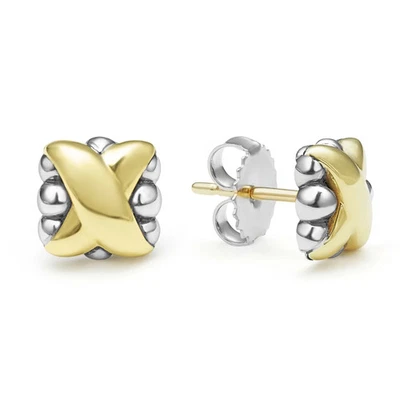 NEW LAGOS *EMBRACE* Two-Tone 925 Sterling Silver & 18K Gold X STUD Earrings - Image 1 of 4