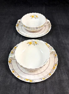 Spode Buttercup Modern Backstamp Group of 2 Cream Soup Bowl and Saucer Sets - Picture 1 of 11