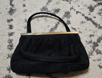 Bolso de Mano Ingber Vintage Años 40 Lana Negra Y Barra Dorada Cierre con Espejo Original Foto 1 de 4