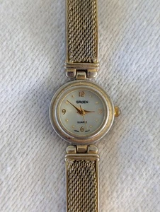 Vintage Gruen Woman’s Watch Gold Tone GR7991 Mother of Pearl, Quartz New Battery - Picture 1 of 11