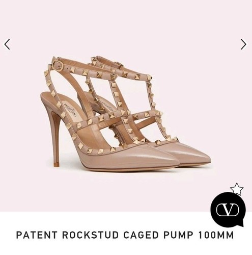 $1190 Nuovo Valentino Garavani Rockstud Gabbia T Strap Pumps Nude Poudre Taglia 39 5
