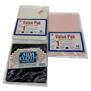 Lot Of 3 Value Pak & Aida Cloth Cross Stitch Fabric Bundle 100% Cotton Crafting - Picture 1 of 5