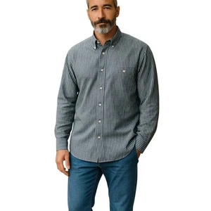 Paul Frederick Mens Dress Shirt Size XXL Linen Cotton Blue Stripe Breathable - Picture 1 of 6