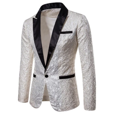 Men's Jacquard Blazer Jacket Single Breasted Party Wedding Groom Prom Slim Fit - Image 1 of 4