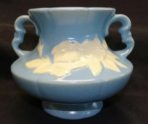 Jarrón Weller USA camafeo azul 5" boca ancha 2 asas - Imagen 1 de 6