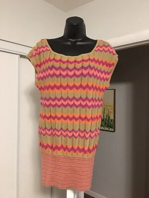 Free People Multi Colored Short Sleeve Striped Sweater Tunic Pullover S/P C1 - Image 1 of 4