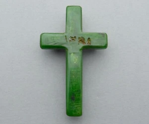 Antike religiöse große Brosche. Grünes Kreuz. Bakelit ? Catalin ? Galalithe ??? - Bild 1 von 6