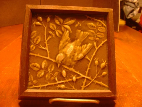 Antique Minton's China Works Art Pottery Tile with Bird Motif Cover