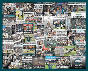 Philadelphia Eagles 2018 Superbowl Newspaper Collage print. Over 30 Headlines