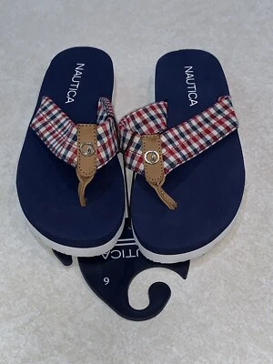 SANDALIAS CHANCLAS MUJER NAUTICA ROJO BLANCO Y AZUL TALLA 6 NUEVAS CON ETIQUETAS Foto 1 de 4