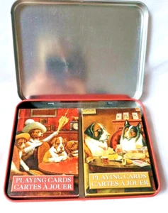 Cani che giocano a poker-seduti con un amico malato di C. M. Coolidge Tin +2 mazzi di carte - Foto 1 di 7