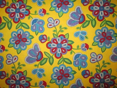 Navajo Native American Beaded Like Floral Colors Yellow Print Cotton Fabric FQ  - Image 1 of 4