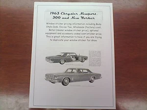 1963 Chrysler big-car--dealer cost/retail sticker pricing for cars & options - Picture 1 of 1