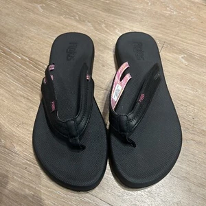 NEW Flojos Ladies RICA Flip Flops Sandal Thongs BLACK Sz 6 Vacation Beach No Tag - Picture 1 of 6