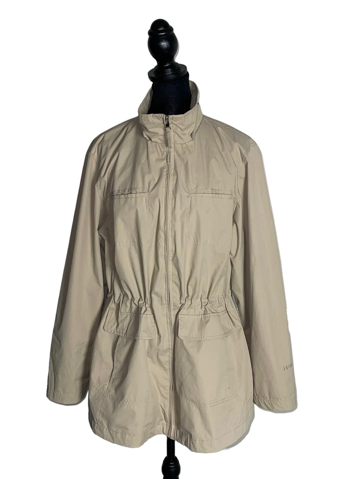 Izod Ligero Beige Cordón Cintura Utilidad Lluvia Chaqueta Abrigo Mujer’s Grande Foto 1 de 4