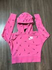 Nike Hoodie Youth Small Pink Fleece Swoosh All Over Print Pull Over Girls