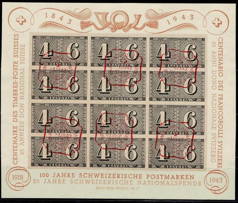 Switzerland CENTENARY SHEET 1943 used Cover