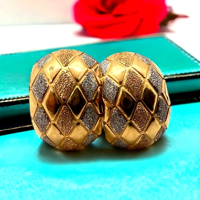 21K Solid White & Yellow Gold Leverback Earrings  SALE SAVE 1,000  #M405 - Image 1 of 4